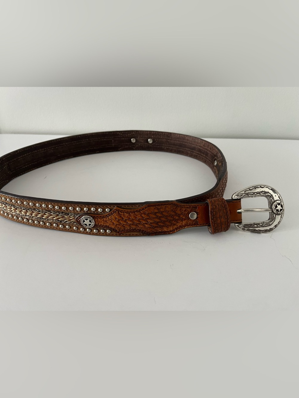 Nocona Belt Co. Men's Pro Series Genuine Leather Tooled Star Buckle Size 38